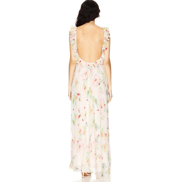 NWT! For Love & Lemons L Romantic Backless Abby Floral Maxi Dress Ruffle Cream - Picture 7 of 11